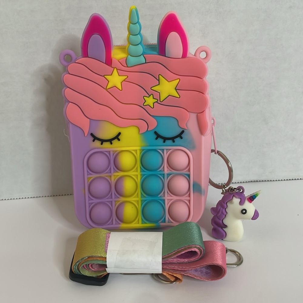Unicorn Pop It Crossbody/shoulder Bag for Kids with unicorn key charm
